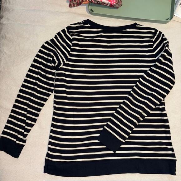 Lands End Womans Small 6-8 Nautical Navy and White Stripped Pullover Long Sleeve - Picture 2 of 8